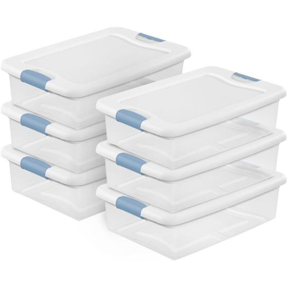 6-Pack Stackable Storage Bin with Lid, Clear Plastic Design, 32 Quart